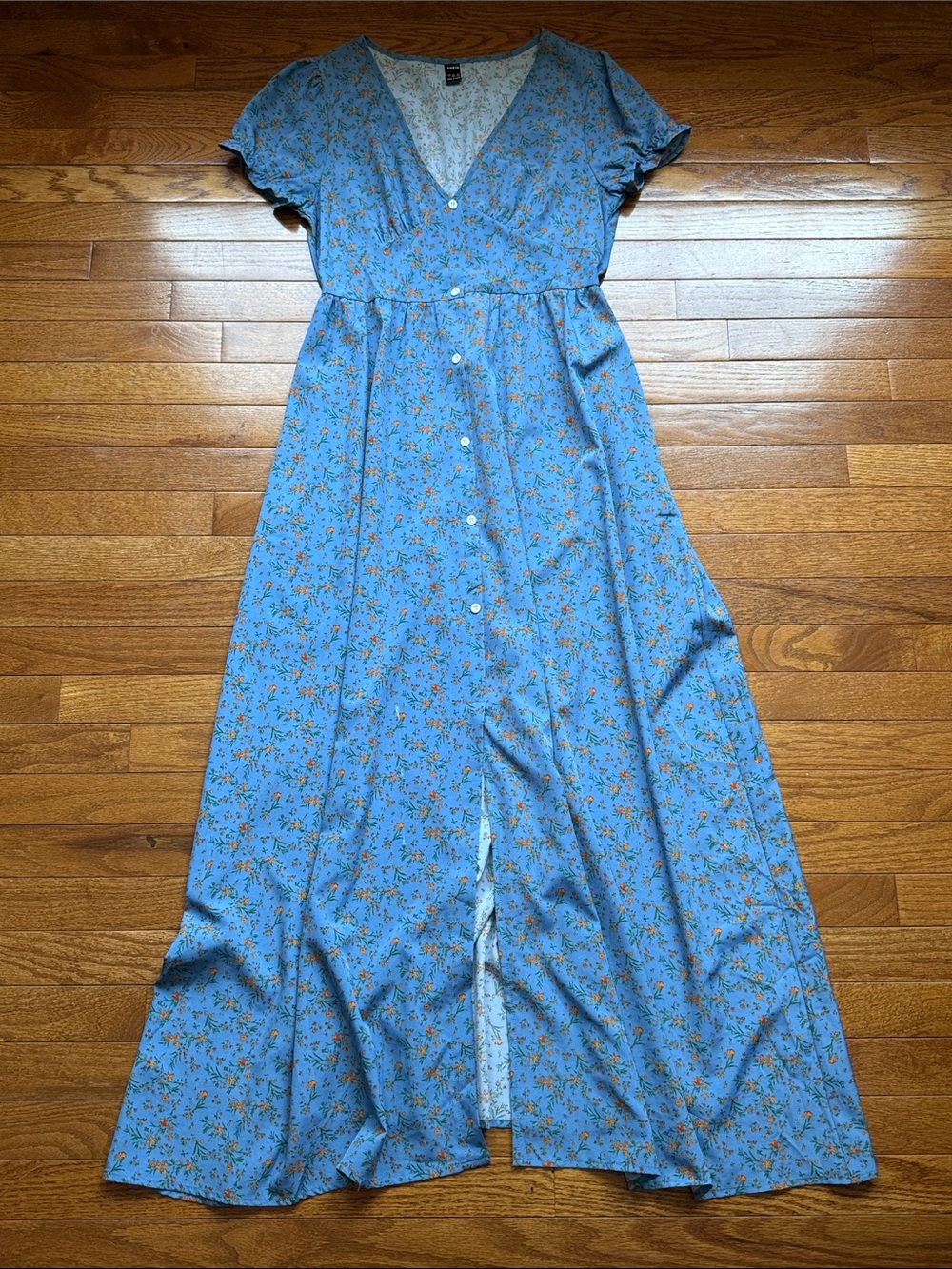 Blue Floral Button-Front Maxi Dress